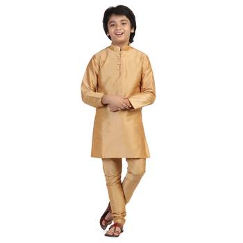Gold plain dupion boys-kurta-pyjama 1
