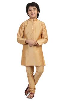 Gold plain dupion boys-kurta-pyjama