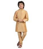 Gold plain dupion boys-kurta-pyjama