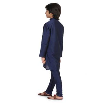 Blue plain dupion boys-kurta-pyjama 4