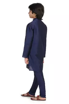 Blue plain dupion boys-kurta-pyjama