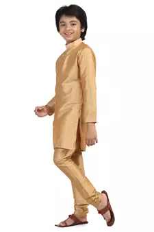 Gold plain dupion boys-kurta-pyjama