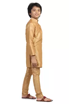 Gold plain dupion boys-kurta-pyjama