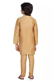 Gold plain dupion boys-kurta-pyjama