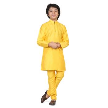 Yellow plain dupion boys-kurta-pyjama 1