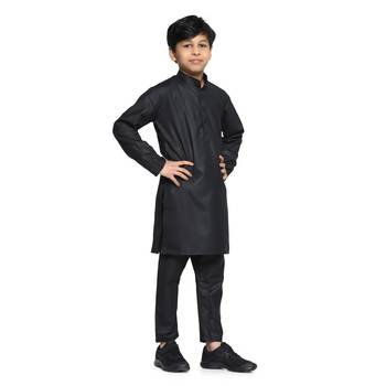 Black plain cotton boys-kurta-pyjama 1