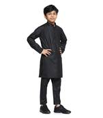 Black plain cotton boys-kurta-pyjama