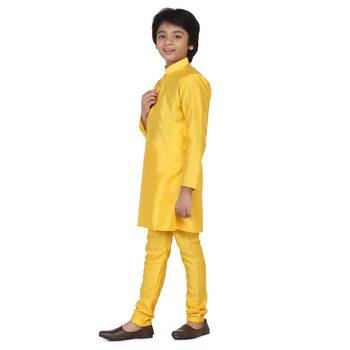 Yellow plain dupion boys-kurta-pyjama 2