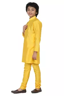 Yellow plain dupion boys-kurta-pyjama