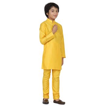 Yellow plain dupion boys-kurta-pyjama 3
