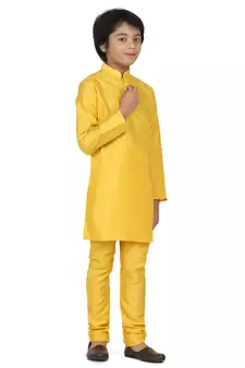 Yellow plain dupion boys-kurta-pyjama