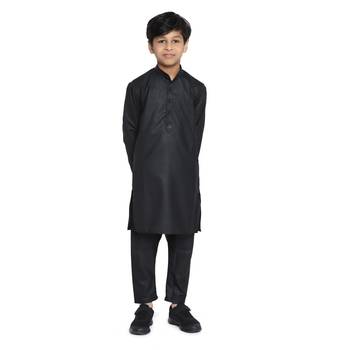 Black plain cotton boys-kurta-pyjama 2