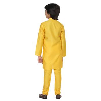 Yellow plain dupion boys-kurta-pyjama 4