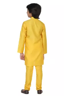 Yellow plain dupion boys-kurta-pyjama