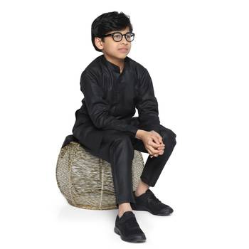 Black plain cotton boys-kurta-pyjama 4