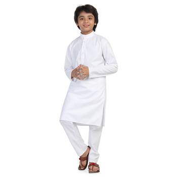 White Cotton Plain Boys Kurta Pajama  1