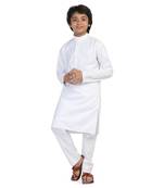 White Cotton Plain Boys Kurta Pajama 