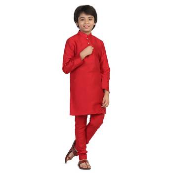 Red plain dupion boys-kurta-pyjama 1