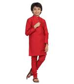 Red plain dupion boys-kurta-pyjama