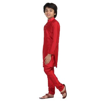 Red plain dupion boys-kurta-pyjama 2