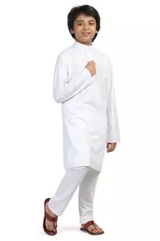White Cotton Plain Boys Kurta Pajama 