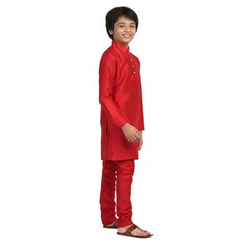 Red plain dupion boys-kurta-pyjama 3