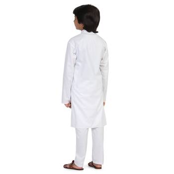 White Cotton Plain Boys Kurta Pajama  3
