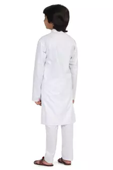 White Cotton Plain Boys Kurta Pajama 