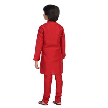 Red plain dupion boys-kurta-pyjama 4