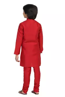 Red plain dupion boys-kurta-pyjama