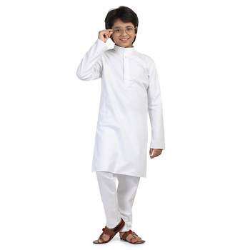 White Cotton Plain Boys Kurta Pajama  4