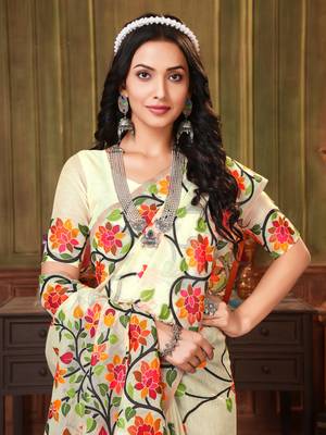 Off White Woven Silk Blend Saree With Blouse 1