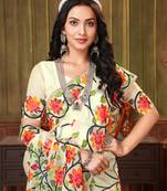 Off White Woven Silk Blend Saree With Blouse