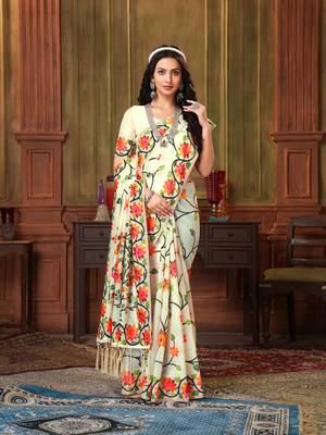 Off White Woven Silk Blend Saree With Blouse 2