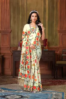 Off White Woven Silk Blend Saree With Blouse