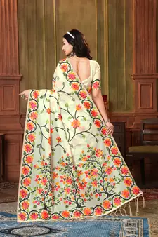 Off White Woven Silk Blend Saree With Blouse