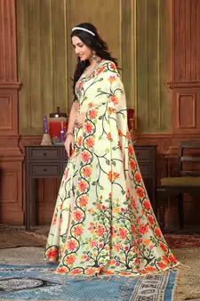 Off White Woven Silk Blend Saree With Blouse
