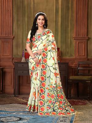 Off White Woven Silk Blend Saree With Blouse 5