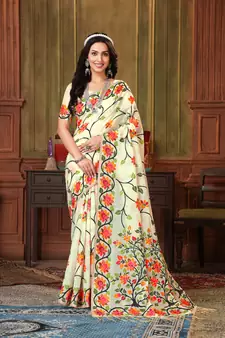 Off White Woven Silk Blend Saree With Blouse