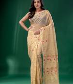 Beige Cotton Silk Handwoven Soft Jamdani Saree Without Blouse
