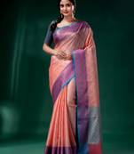 Orange Organza handwoven soft saree with texture design