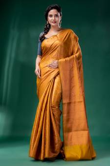 Mustard Blended Silk Brocade handwoven soft saree