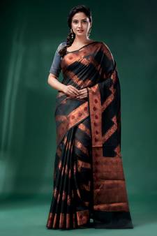 Bottle Green Cotton Silk saree with woven design