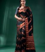 Bottle Green Cotton Silk saree with woven design