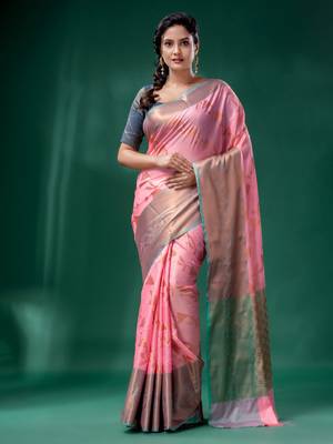 Light Pink Cotton Silk saree with woven design 1