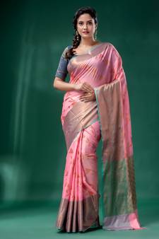 Light Pink Cotton Silk saree with woven design