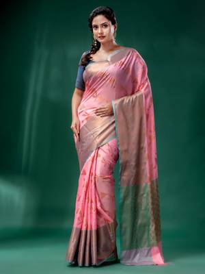 Light Pink Cotton Silk saree with woven design 2