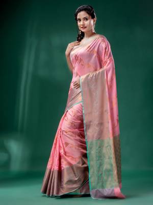 Light Pink Cotton Silk saree with woven design 3