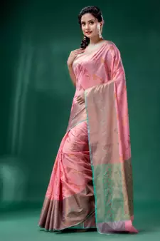 Light Pink Cotton Silk saree with woven design