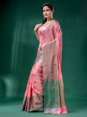 Light Pink Cotton Silk saree with woven design 4